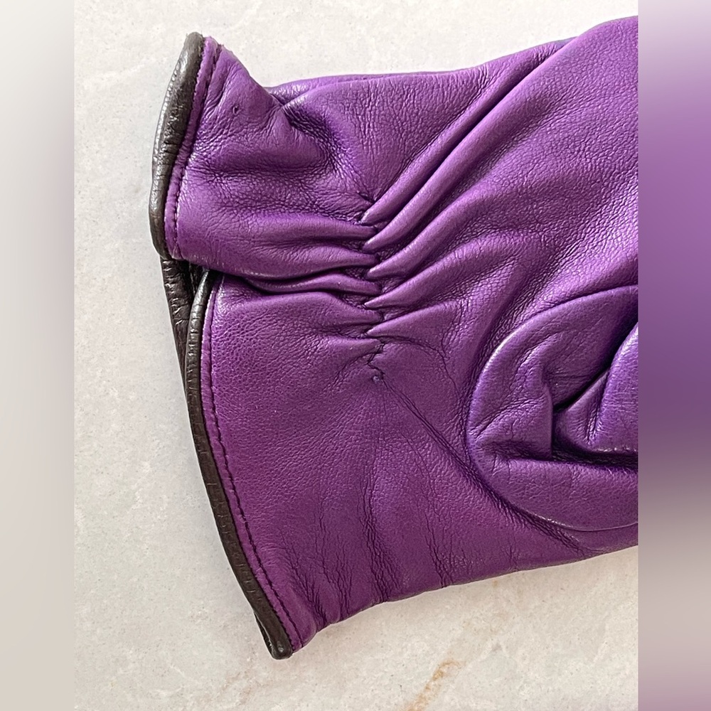 PIUMELLI Milano Retro Purple & Brown Cashmere Lined Leather Gloves, Size 7/Small - Picture 6 of 16